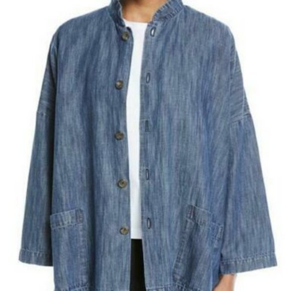 Eskandar Linen Denim Shirt Jacket 1 8-14 - Picture 1 of 2